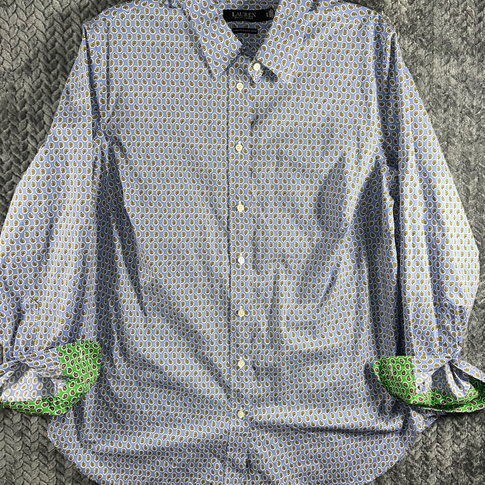 Lauren Ralph Lauren Black Label Button Shirt Womens 1X Stretch Non iron Paisley